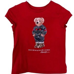 Polo Ralph Lauren Kids Red Polo Bear Graphic Cotton T-Shirt Size M 8-10